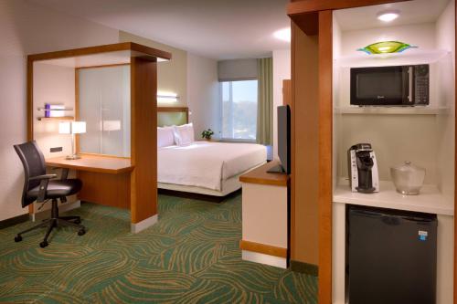 休斯顿休斯顿I-45北春季山丘套房万豪酒店的配有一张床和一张书桌的酒店客房