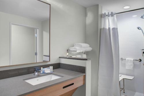 塞勒姆Fairfield Inn & Suites by Marriott Roanoke Salem的一间带水槽和镜子的浴室