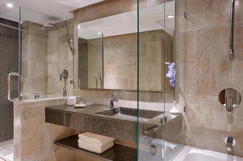 突尼斯突尼斯喜来登酒店的一间带水槽和淋浴的浴室