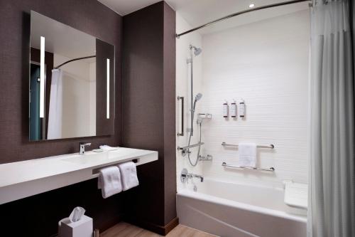 达拉斯AC Hotel by Marriott Dallas Downtown的带浴缸、水槽和淋浴的浴室