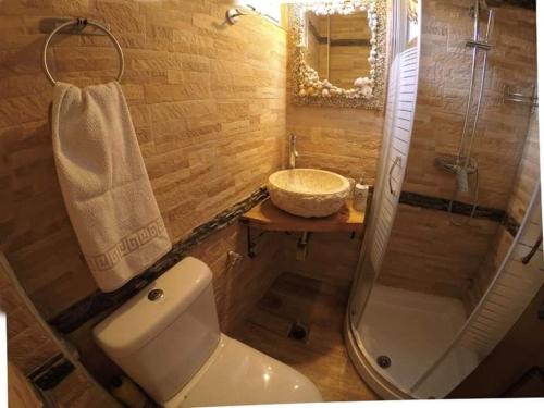 萨尔蒂Ladario Studios的浴室配有卫生间、盥洗盆和淋浴。