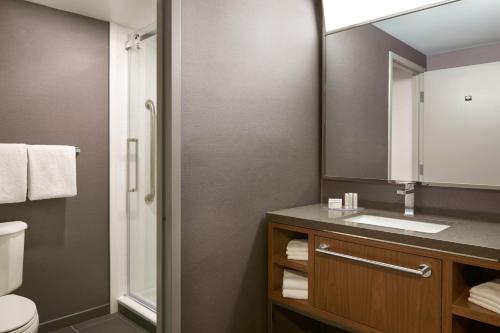 米西索加多伦多米西索加/梅多维尔万怡酒店的一间带水槽、卫生间和镜子的浴室