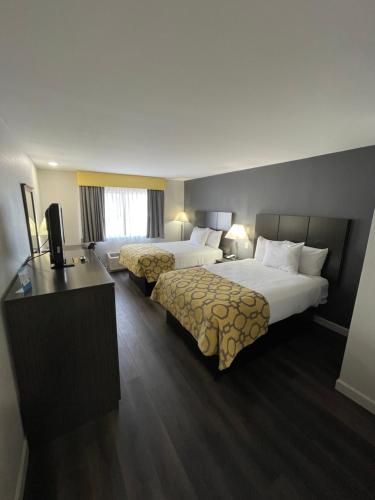 布兰福德布兰福德/纽黑文贝蒙特旅馆套房酒店的酒店客房设有两张床和电视。