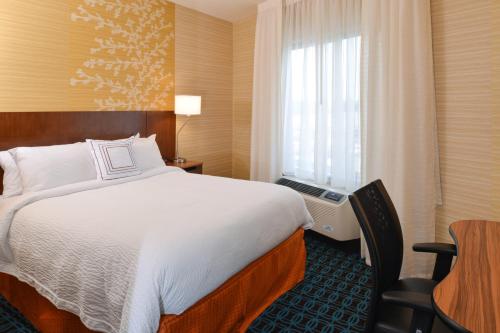 圣克鲁兹圣克鲁斯费尔菲尔德万豪套房酒店的配有一张床、一张书桌和一扇窗户的酒店客房