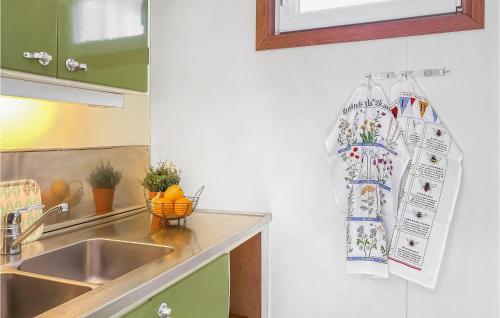 Klintehamn克林特港52号度假屋的厨房配有水槽和挂在墙上的毛巾