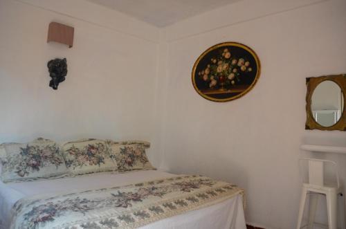 特科卢特拉Posada Casa Antigua的卧室配有一张床,墙上设有镜子