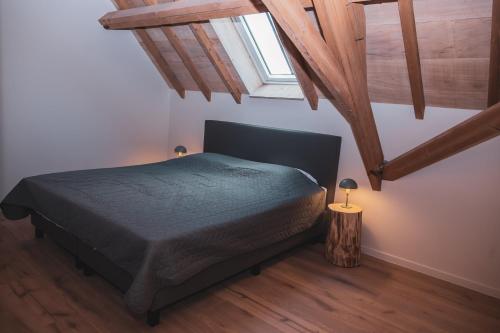 奥德纳尔德Sint-Jacobshoeve 3的一间卧室配有一张床和两盏灯。