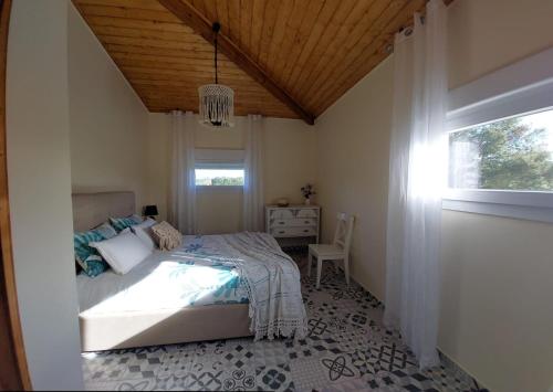 托马尔Quinta da Choupana的一间卧室配有一张床、一张书桌和一个窗户。