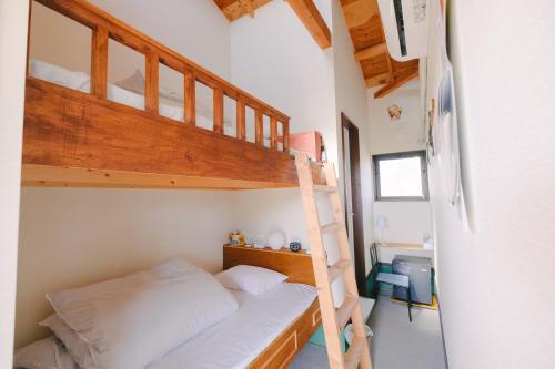Sanmuセーナーニカントリーイン的一间卧室配有带梯子的双层床
