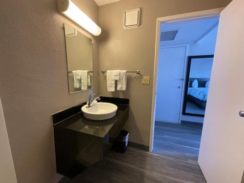 伊利伊利6号汽车旅馆 的一间带水槽和镜子的浴室