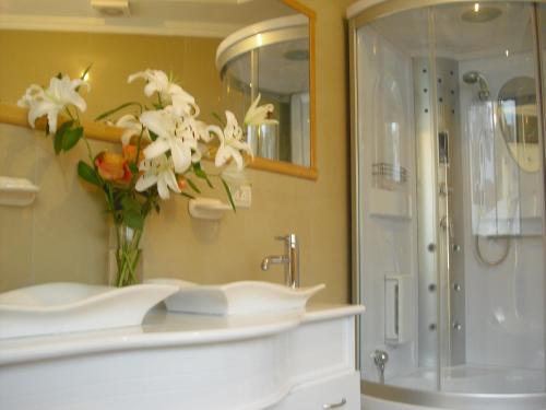 昆卡Hotel G&G的一间带水槽和花瓶的浴室