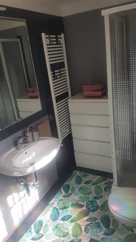Lippo di Calderara di RenoIl Giardino Home的一间带水槽、镜子和卫生间的浴室