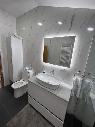 PtykhniImmanuel Villa的白色的浴室设有水槽和卫生间。