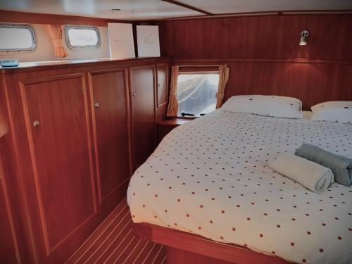阿姆斯特丹Motor Yacht Amazone的船中间一间卧室,配有一张床