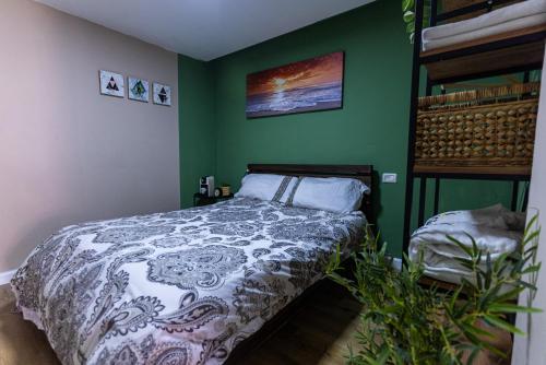 贝尔谢巴פאטה מורגנה אואזיס - בית נופש פרטי的一间卧室设有一张床和绿色的墙壁
