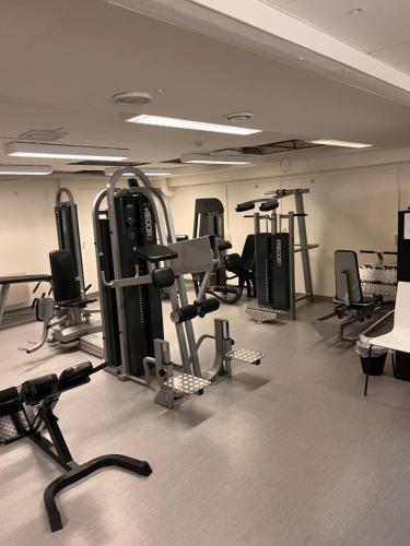 TimråRentalux Hostel的一间健身房,里面设有数个健身器材