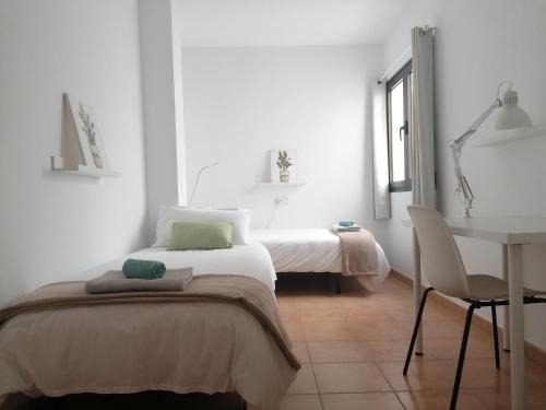 圣巴尔托洛梅Casa Calderetas的一间卧室配有一张床、一张桌子和一张书桌