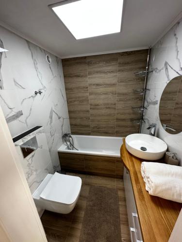 奥尔什丁Apartament Centroom的浴室配有盥洗盆、卫生间和浴缸。