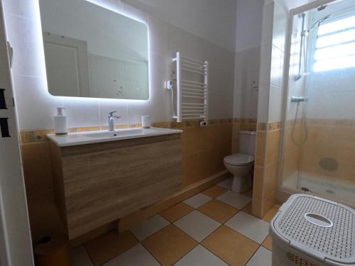 勒唐蓬Ti cocon的一间带水槽、卫生间和镜子的浴室