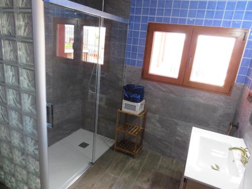 Casa Rural El Pescador的带淋浴的浴室和玻璃门