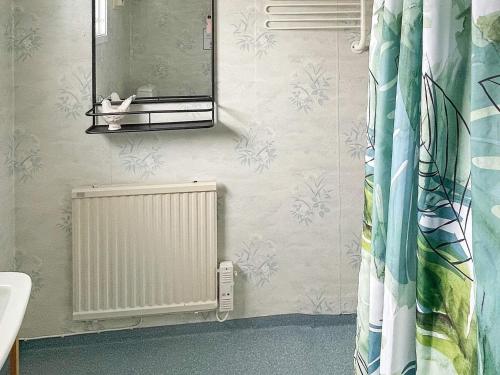 龙讷比Holiday home Ronneby VI的一间带散热器和镜子的浴室