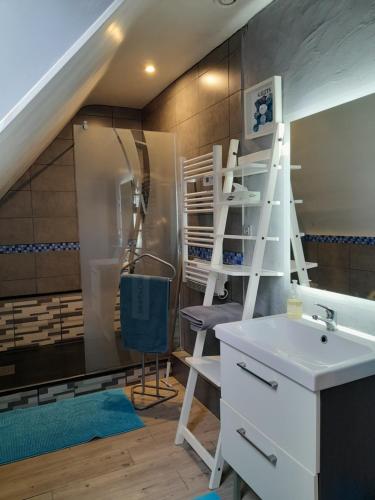 TrégourezKermarco的浴室设有梯子,靠近水槽和梯子顶
