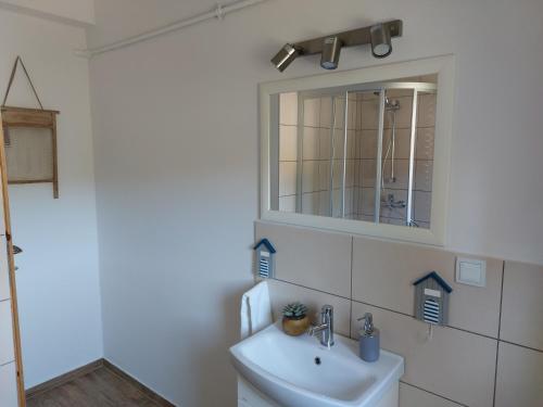 斯克拉斯卡波伦巴Apartament Jaśmin的一间带水槽和镜子的浴室
