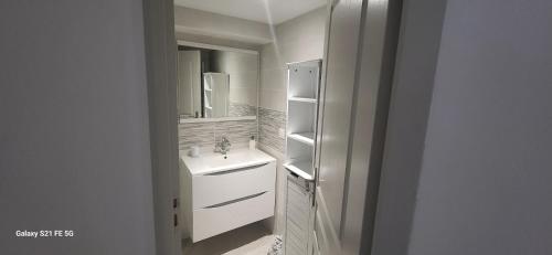 Bassensmaison calme et spacieuse的白色的浴室设有水槽和镜子