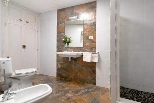 摩亚El Altillo House的一间带卫生间、水槽和镜子的浴室