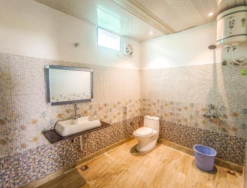 卡纳塔尔Haut Monde King's Paradise Resort的一间带卫生间和水槽的浴室