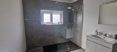 维拉·雷阿尔Casa do Espadanal的带淋浴和盥洗盆的浴室