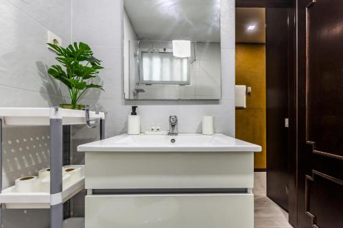 加亚新城Hopstays - Gaia Cork House的浴室设有白色水槽和镜子