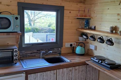韦克斯福德The Stunning Log House的小屋内的厨房设有水槽和窗户