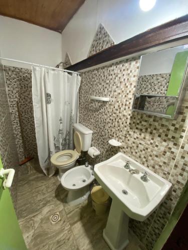 蒂诺加斯塔Munay EcoHostal - Cabañas de Adobe的一间带卫生间和水槽的浴室