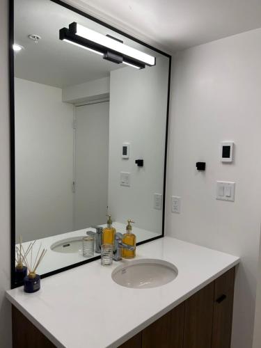 维多利亚Victoria private studio suite的一间带水槽和大镜子的浴室