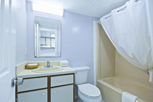 默特尔比奇South Seas Ocean Front的浴室配有盥洗盆、卫生间和浴缸。