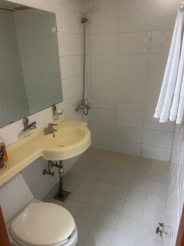 首尔Grace Motel的一间带水槽、卫生间和镜子的浴室