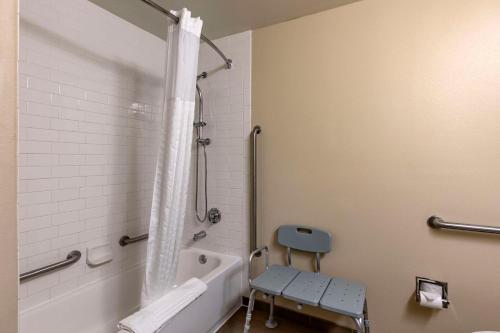 科林斯维尔Comfort Inn Collinsville near St Louis的带浴缸、卫生间和淋浴的浴室。