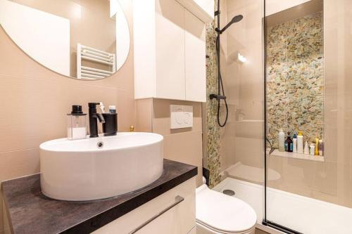 巴黎GuestReady - Lovely urban retreat in the 17th Arr.的一间带水槽、卫生间和镜子的浴室