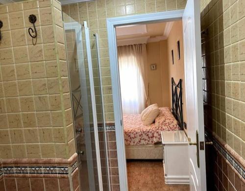 圣费尔南多Excelente piso en San Fernando的一间带一张床和淋浴的小卧室