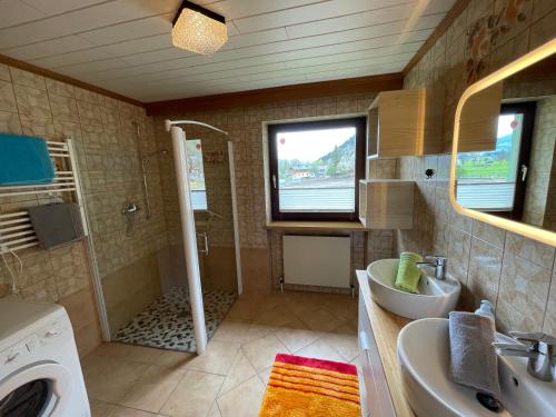 迈斯霍芬Landhaus Sonne的一间带水槽和洗衣机的浴室