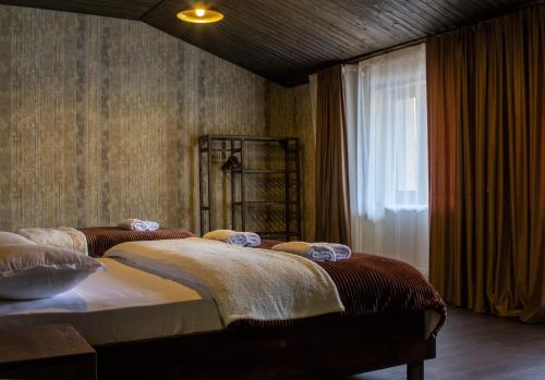 梅斯蒂亚Hotel Eden的一间卧室设有两张床和窗户。
