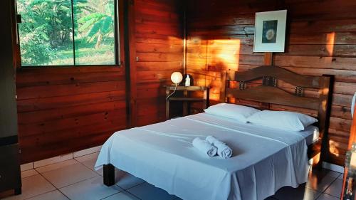 阿巴迪亚尼亚Rancho Ecologico Oasis de Luz的一间卧室配有一张带白色毛巾的床