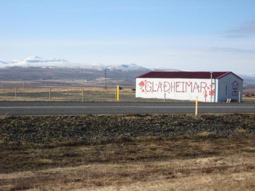 Vopnafjörður阿斯布兰斯塔迪度假屋的路边有涂鸦的卡车