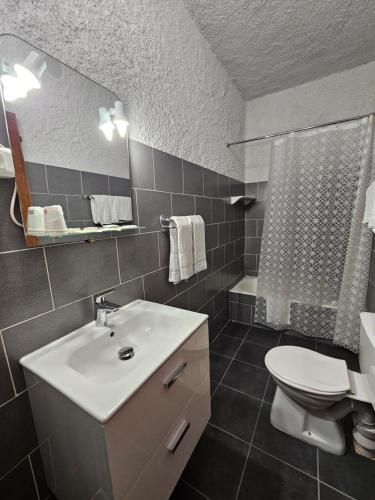 波尔图玛丽娜酒店的一间带水槽、卫生间和淋浴的浴室