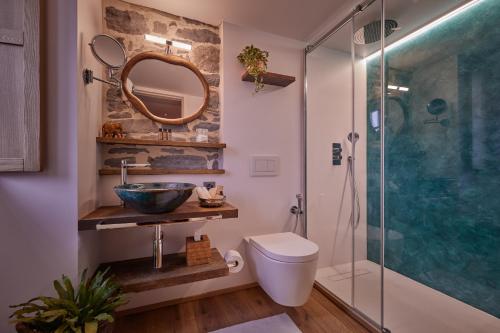 Scudellate"La Casa dei Gelsi" - Panorama Lodge MONTE GENEROSO的一间带水槽和淋浴的浴室