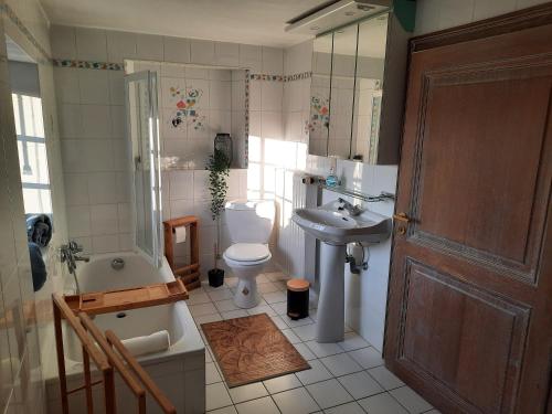 斯塔沃洛Le Têli du loup的浴室配有卫生间、盥洗盆和淋浴。