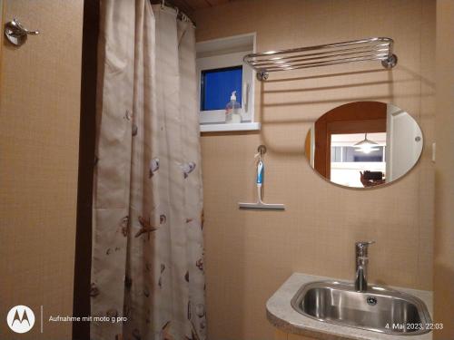 PalmsePalmse by Kohvikann的浴室配有盥洗盆和带镜子的淋浴