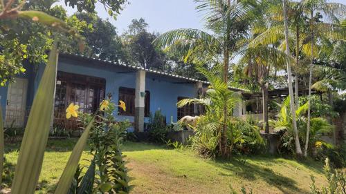 马瑙斯VARANDA DO RIO NEGRO的一座棕榈树的蓝色房子