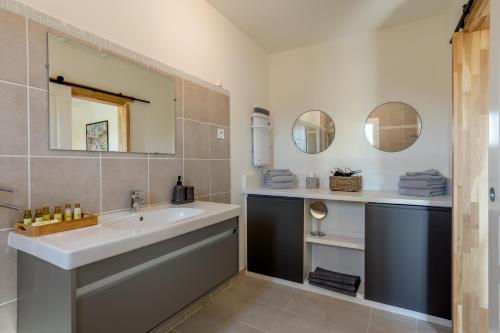 鲁西永Domitia Roussillon Appartement Luberon的一间带水槽和镜子的浴室